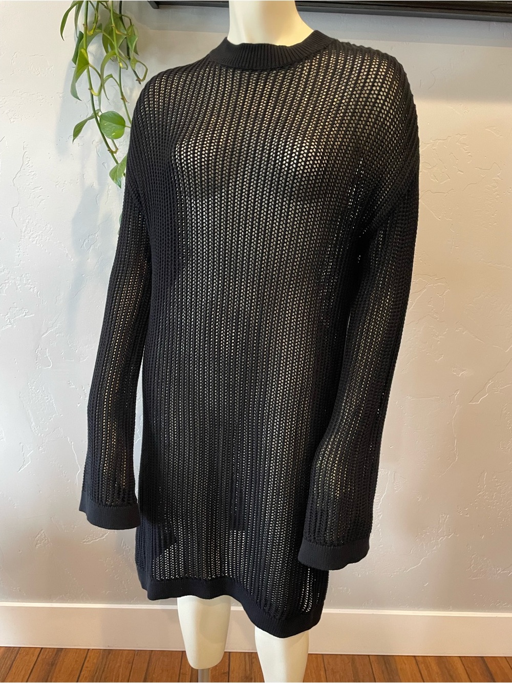 Quince 100% organic cotton Open-Knit bell sleeve Crewneck Sweater Dress S